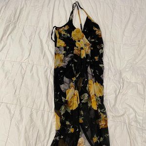 Fashion Magazine, black and yellow floral spaghetti strap dress, size M